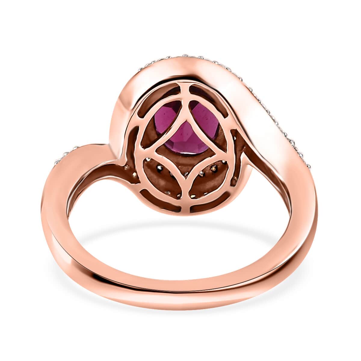 Luxoro 10K Rose Gold AAA Tanzanian Rhodolite Garnet and Moissanite Ring 2.35 ctw image number 4