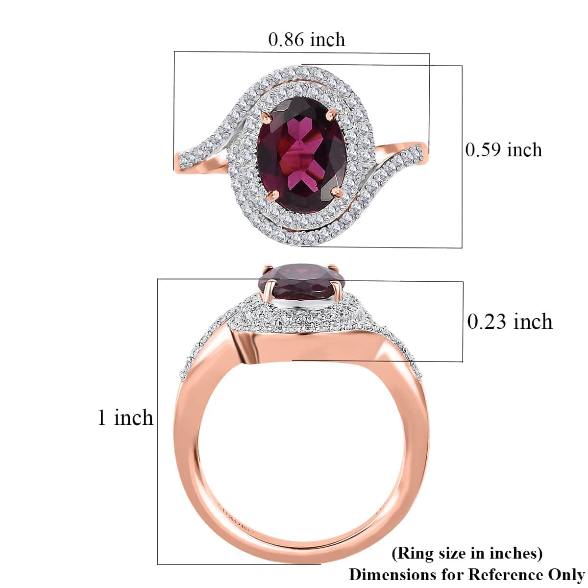 Luxoro 10K Rose Gold AAA Tanzanian Rhodolite Garnet and Moissanite Ring 2.35 ctw image number 5