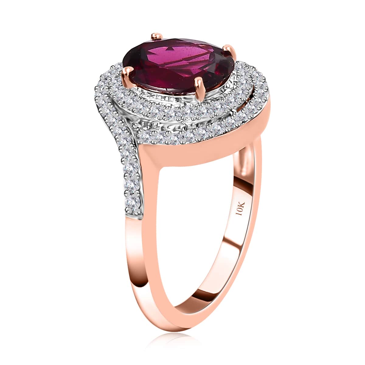 Luxoro 10K Rose Gold AAA Tanzanian Rhodolite Garnet and Moissanite Ring (Size 8.0) 2.35 ctw image number 3