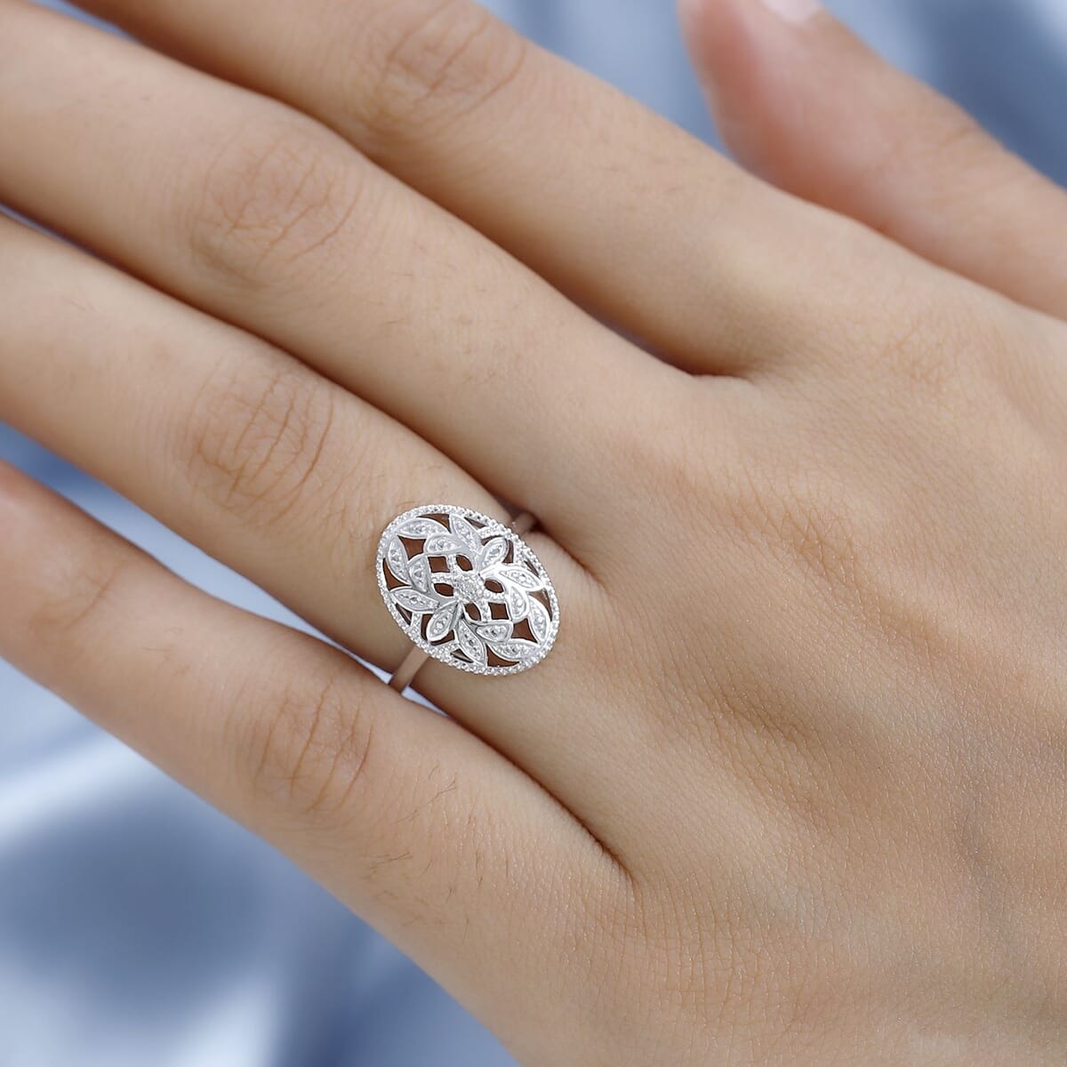 White Diamond Accent Ring in Platinum Over Sterling Silver (Size 10.0) image number 2