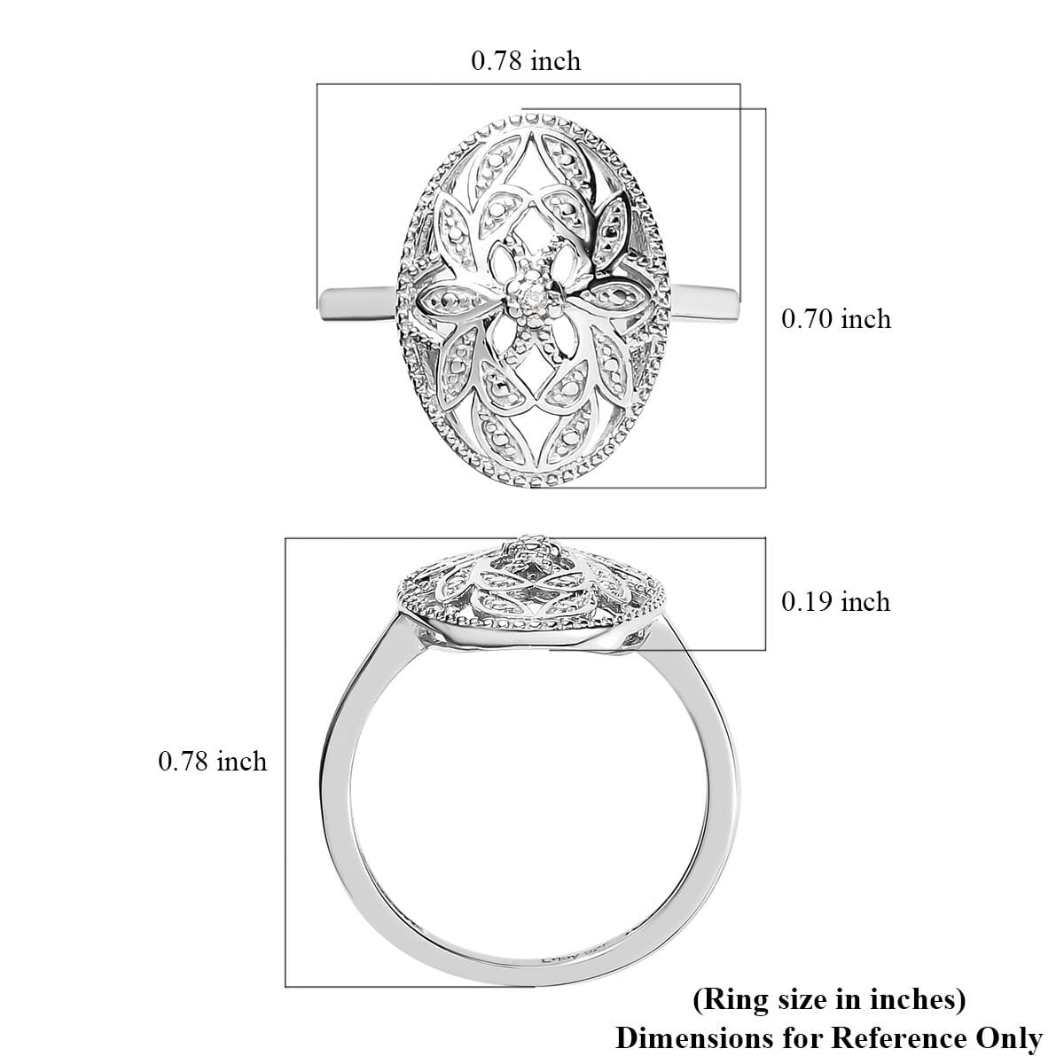 White Diamond Accent Ring in Platinum Over Sterling Silver (Size 10.0) image number 5