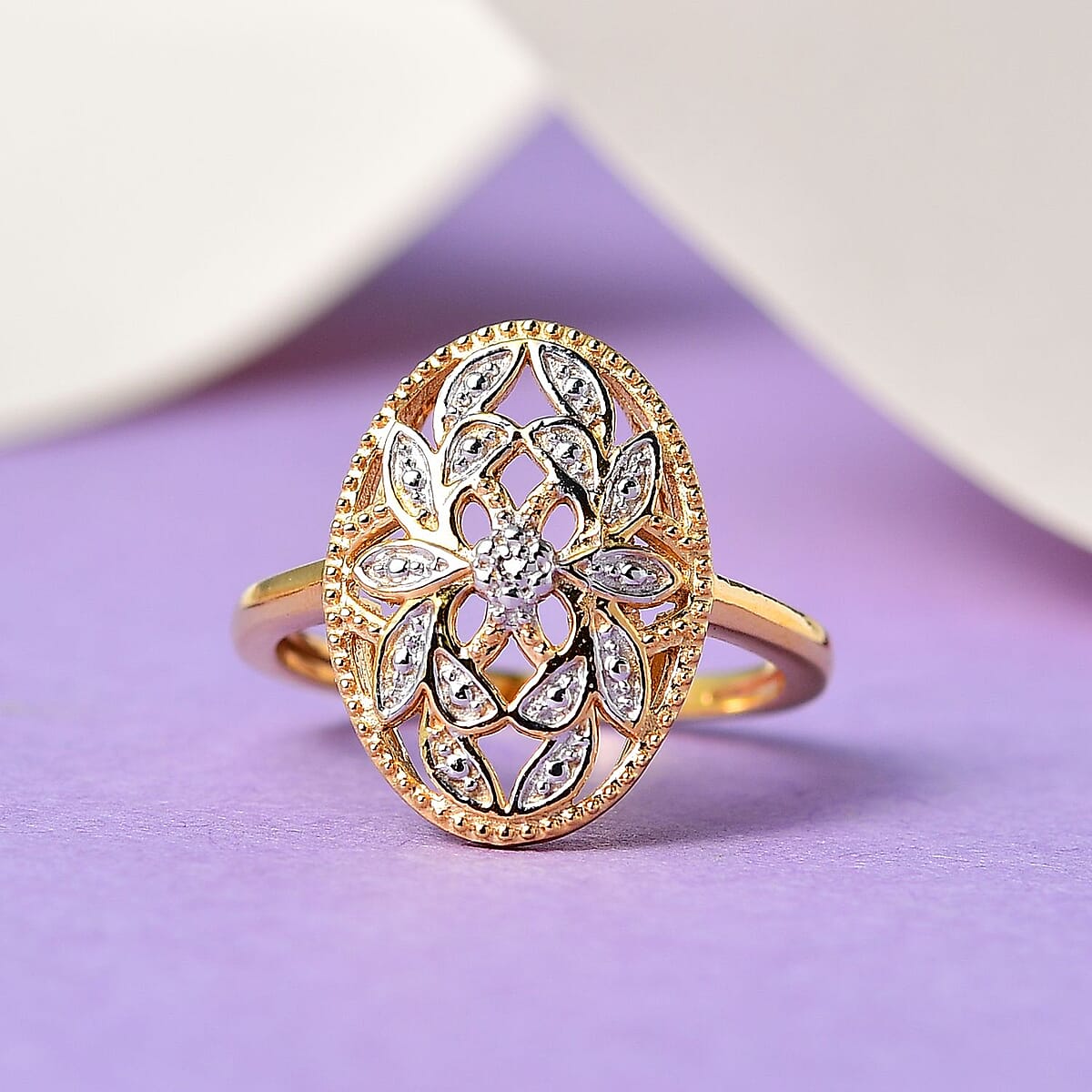 White Diamond Accent Ring in 14K Yellow Gold Over Sterling Silver (Size 8.0) image number 1