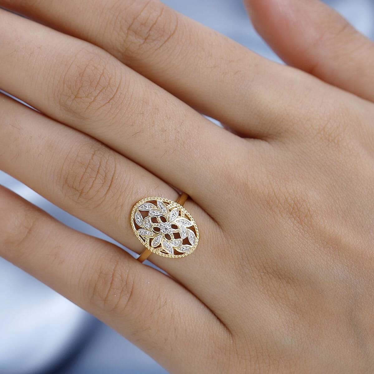 White Diamond Accent Ring in 14K Yellow Gold Over Sterling Silver (Size 8.0) image number 2