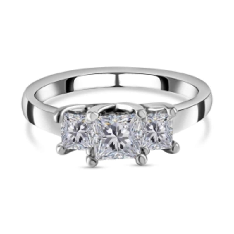 Mosinite 1.43 ctw Ring in Rhodium Over Sterling Silver (Size 11.5)