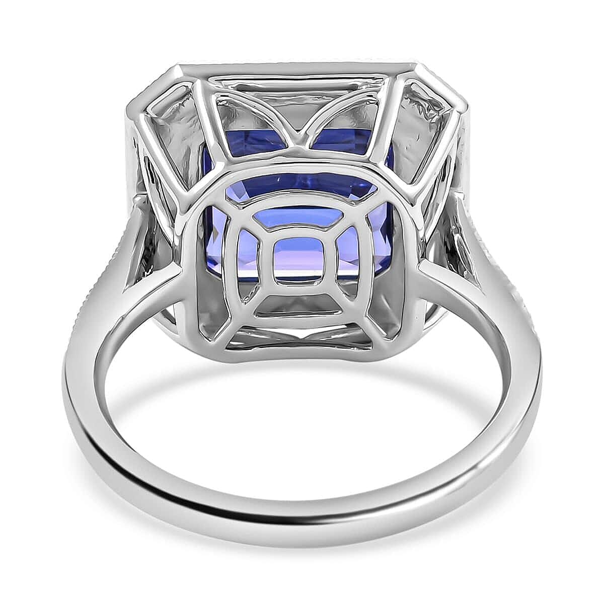 Certified & Appraised Rhapsody 950 Platinum AAAA Asscher Cut Tanzanite, Diamond (E-F, VS) (0.52 cts) Halo Ring (Size 7.0) (8.30 g) 6.35 ctw image number 4