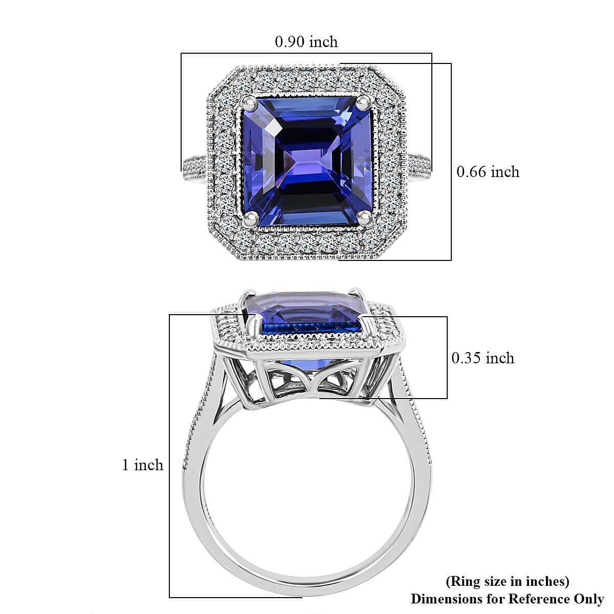 Certified & Appraised Rhapsody 950 Platinum AAAA Asscher Cut Tanzanite, Diamond (E-F, VS) (0.52 cts) Halo Ring (Size 7.0) (8.30 g) 6.35 ctw image number 5