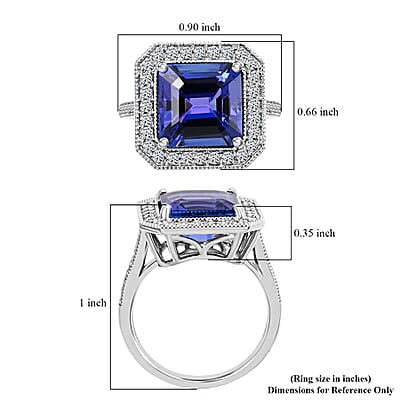 Certified & Appraised Rhapsody 950 Platinum AAAA Asscher Cut Tanzanite and E-F VS Diamond Halo Ring (Size 10.0) 8.30 Grams 6.35 ctw