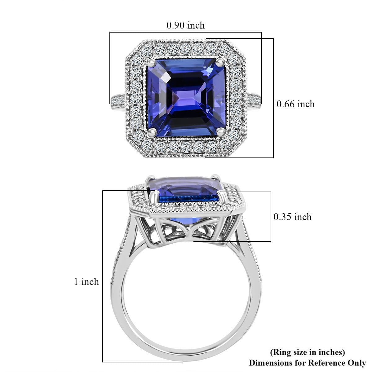 Certified & Appraised Rhapsody 950 Platinum AAAA Asscher Cut Tanzanite and E-F VS Diamond Halo Ring (Size 8.0) 8.30 Grams 6.35 ctw image number 5
