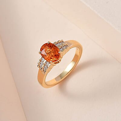 Iliana 18K Yellow Gold AAAA Nigerian Spessartite Garnet and G-H SI Diamond Ring (Size 7.0) 4.60 Grams 1.90 ctw
