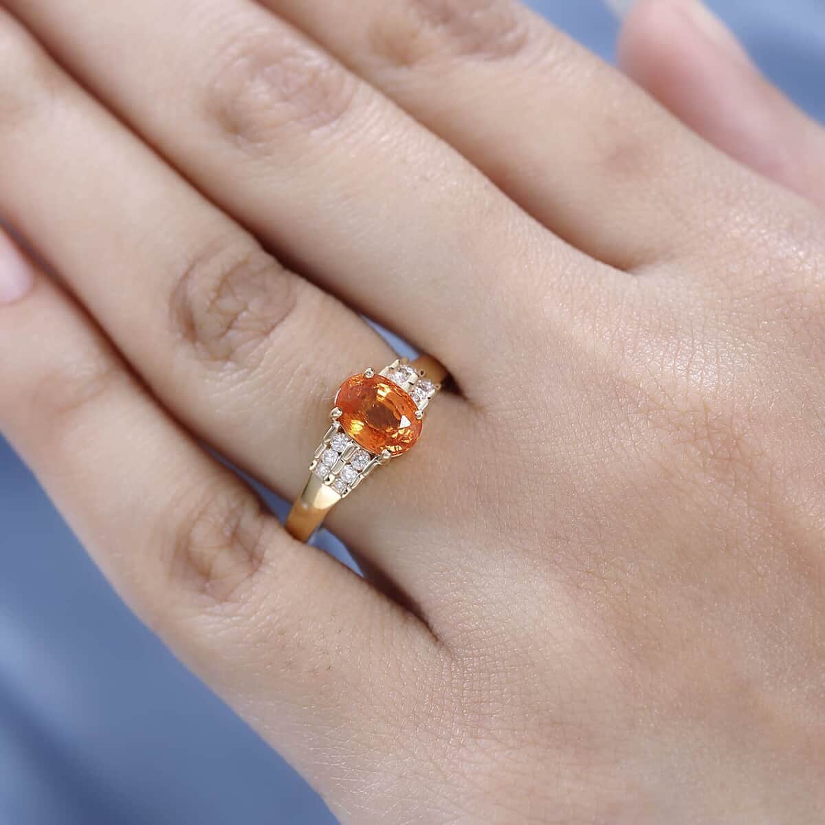 Iliana 18K Yellow Gold AAAA Nigerian Spessartite Garnet and G-H SI Diamond Ring (Size 7.0) 4.60 Grams 1.90 ctw image number 2