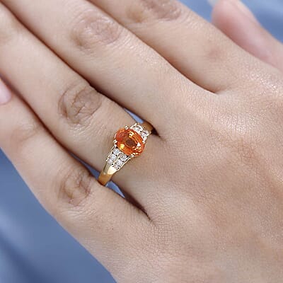 Iliana 18K Yellow Gold AAAA Nigerian Spessartite Garnet and G-H SI Diamond Ring (Size 7.0) 4.60 Grams 1.90 ctw