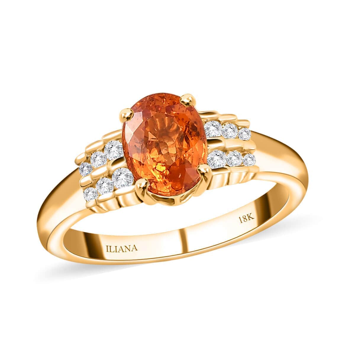 Iliana 18K Yellow Gold AAAA Nigerian Spessartite Garnet and G-H SI Diamond Ring (Size 8.0) 4.60 Grams 1.90 ctw image number 0