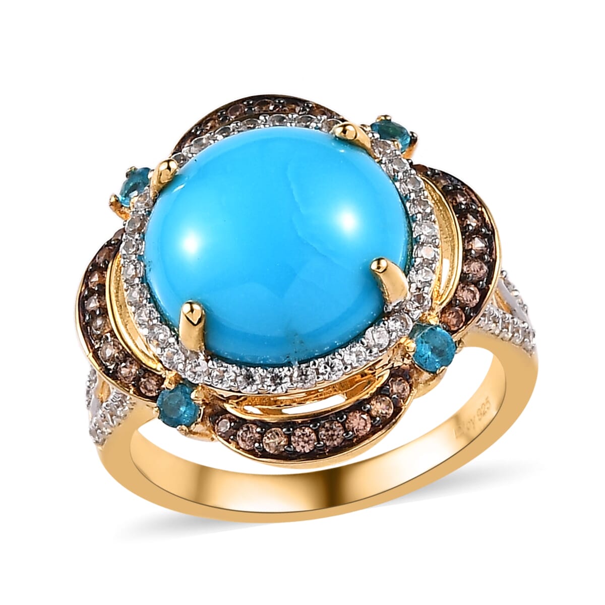 Premium Sleeping Beauty Turquoise and Multi Gemstone Ring in Vermeil Yellow Gold Over Sterling Silver 6.35 ctw (Del. in 7-10 Days) image number 0
