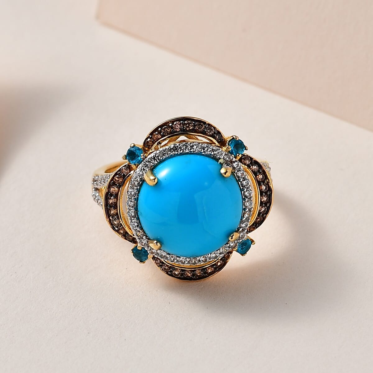 Premium Sleeping Beauty Turquoise and Multi Gemstone Ring in Vermeil Yellow Gold Over Sterling Silver 6.35 ctw (Del. in 7-10 Days) image number 1