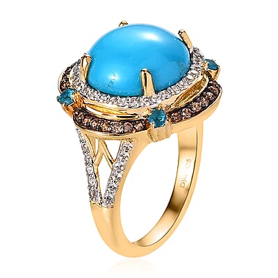 Premium Sleeping Beauty Turquoise and Multi Gemstone Ring in Vermeil Yellow Gold Over Sterling Silver (Size 10.0) 6.35 ctw
