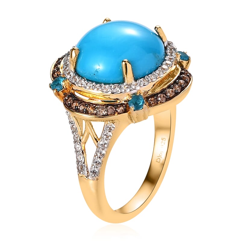 Premium Sleeping Beauty Turquoise and Multi Gemstone Ring in Vermeil Yellow Gold Over Sterling Silver (Size 10.0) 6.35 ctw
