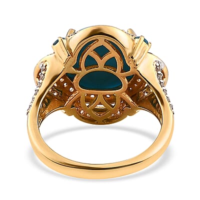Premium Sleeping Beauty Turquoise and Multi Gemstone Ring in Vermeil Yellow Gold Over Sterling Silver (Size 10.0) 6.35 ctw