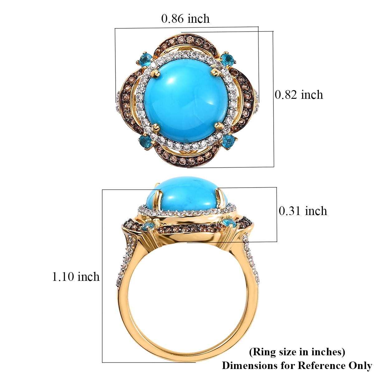 Premium Sleeping Beauty Turquoise and Multi Gemstone Ring in Vermeil Yellow Gold Over Sterling Silver 6.35 ctw (Del. in 7-10 Days) image number 5