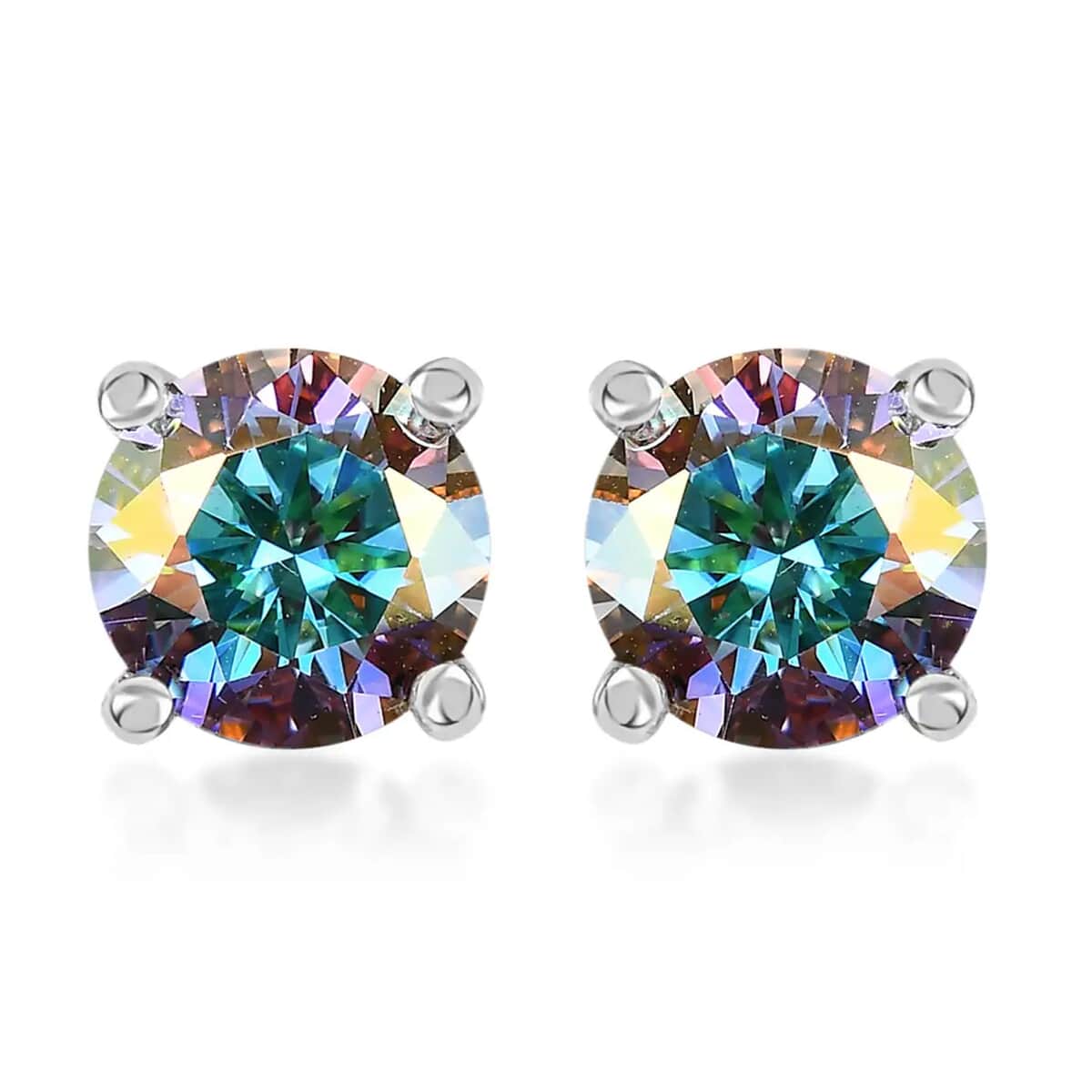 Dichroic Mist Moissanite Stud Earrings in Platinum Over Sterling Silver 1.90 ctw image number 0