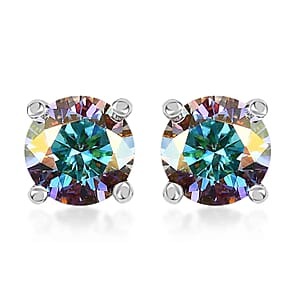 Dichroic Mist Moissanite 1.90 ctw Stud Earrings in Platinum Over Sterling Silver
