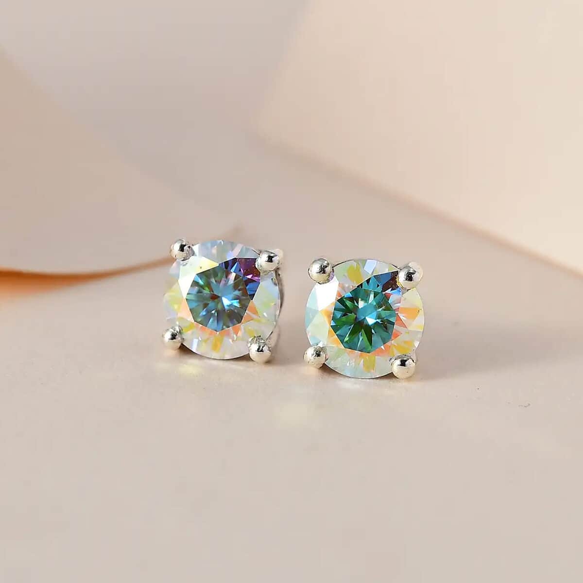 Dichroic Mist Moissanite Stud Earrings in Platinum Over Sterling Silver 1.90 ctw image number 1