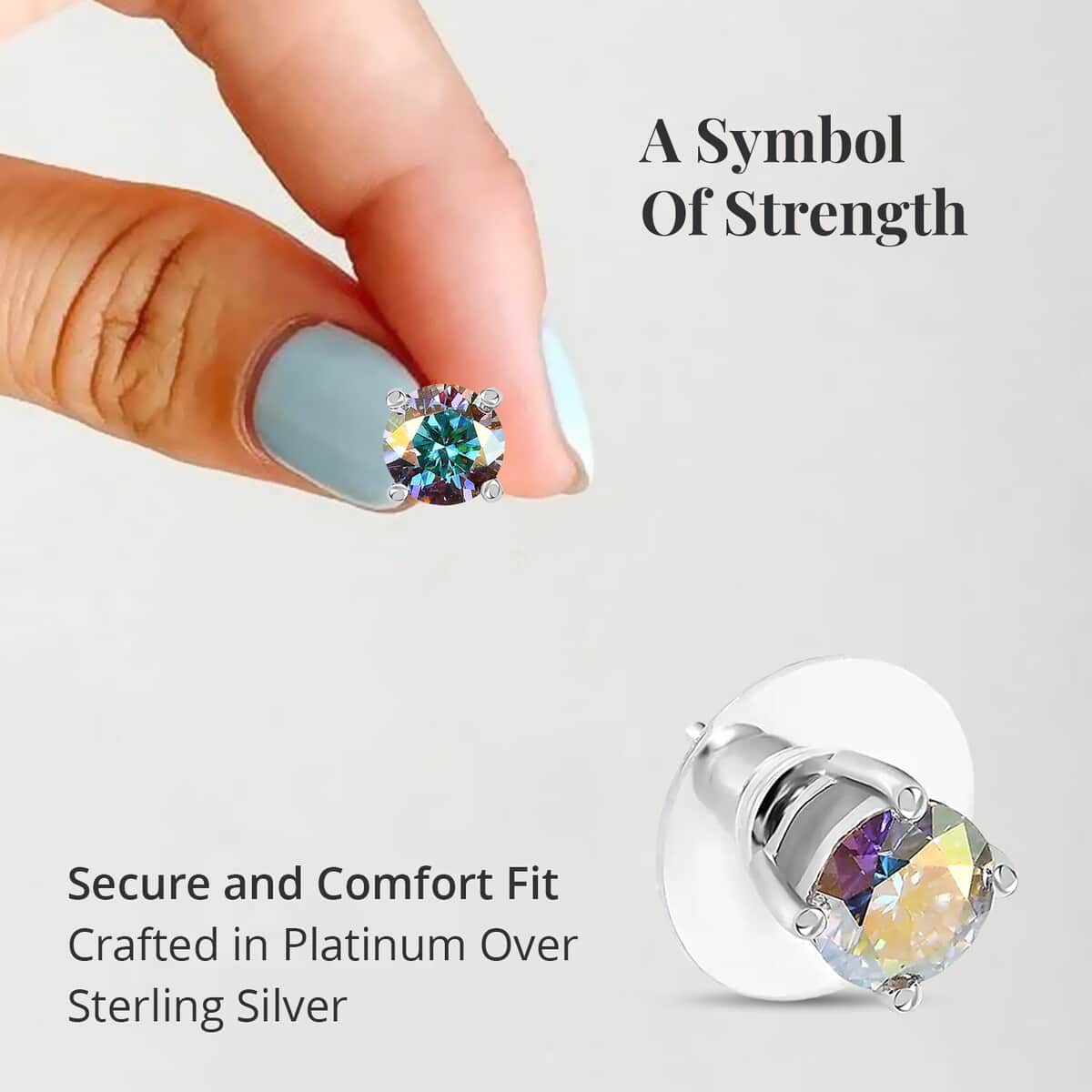 Dichroic Mist Moissanite Stud Earrings in Platinum Over Sterling Silver 1.90 ctw image number 3