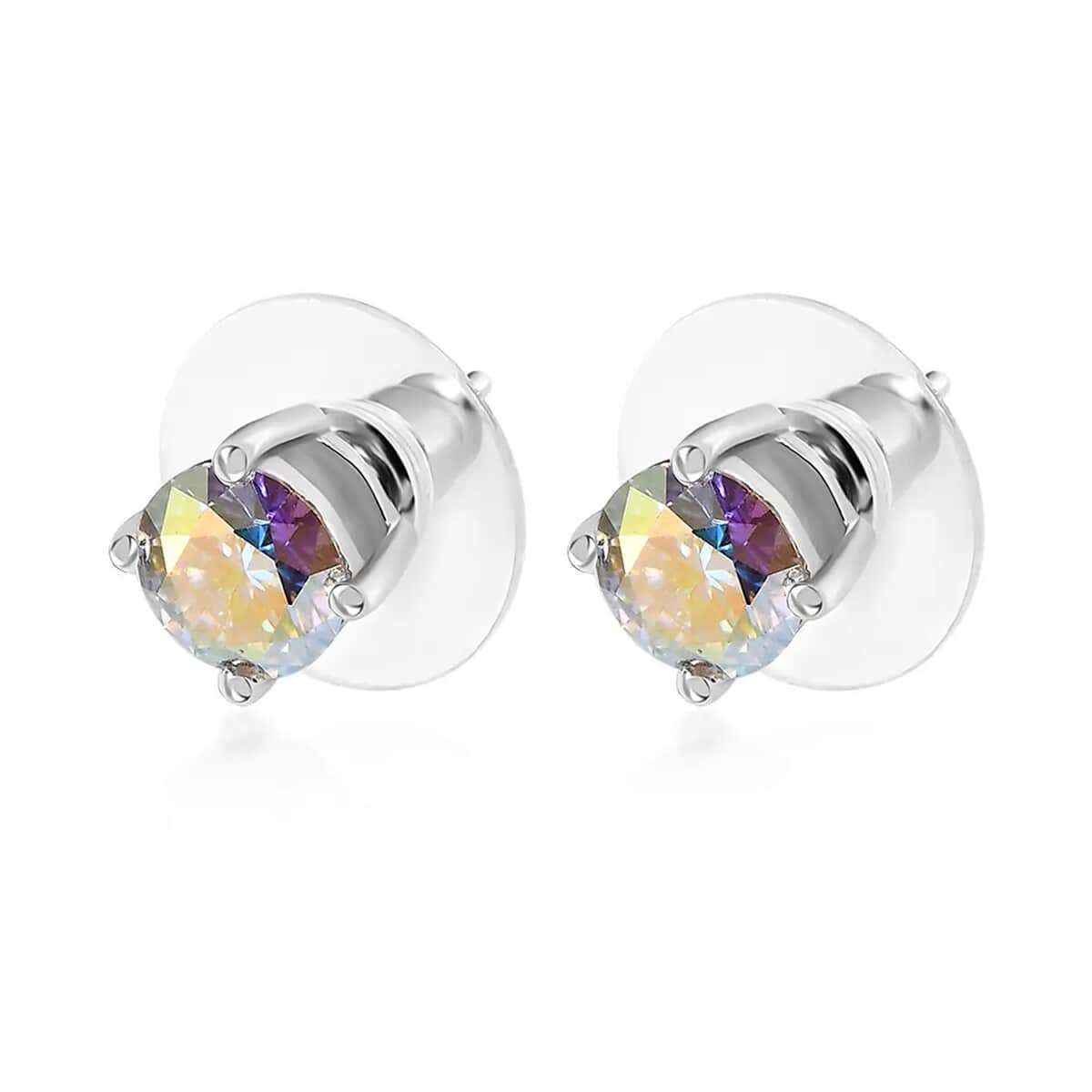 Dichroic Mist Moissanite Stud Earrings in Platinum Over Sterling Silver 1.90 ctw image number 5