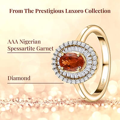 Luxoro 10K Yellow Gold AAA Nigerian Spessartite Garnet and Diamond Double Halo Ring (Size 6.0) 1.55 ctw