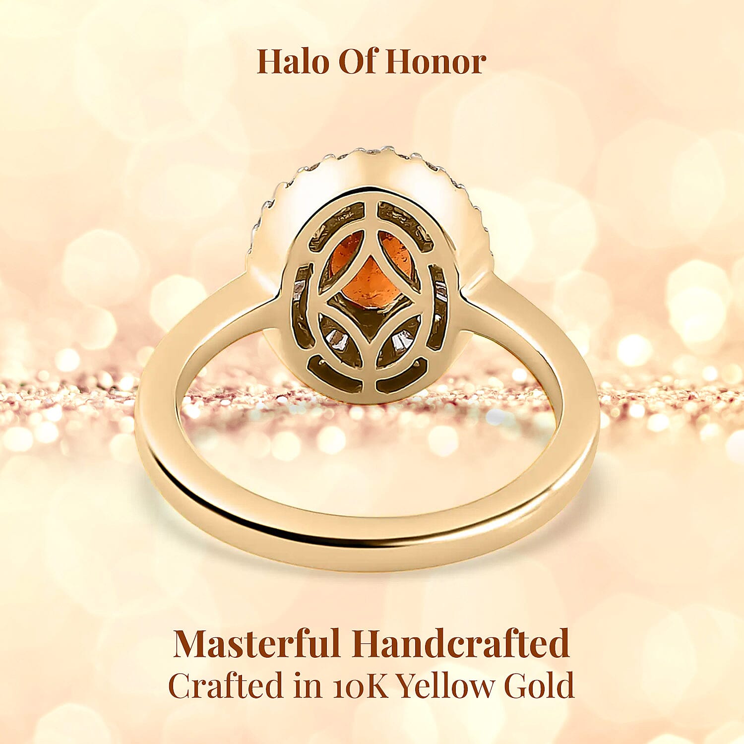 Luxoro 10K Yellow Gold AAA Nigerian Spessartite Garnet and Diamond Double Halo Ring (Size 6.0) 1.55 ctw