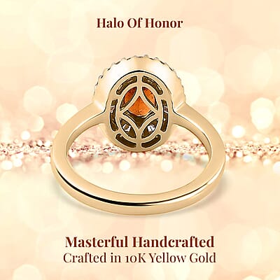 Luxoro 10K Yellow Gold AAA Nigerian Spessartite Garnet and Diamond Double Halo Ring (Size 6.0) 1.55 ctw