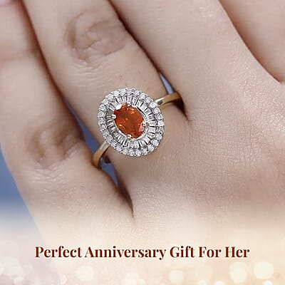 Luxoro 10K Yellow Gold AAA Nigerian Spessartite Garnet and Diamond Double Halo Ring (Size 6.0) 1.55 ctw