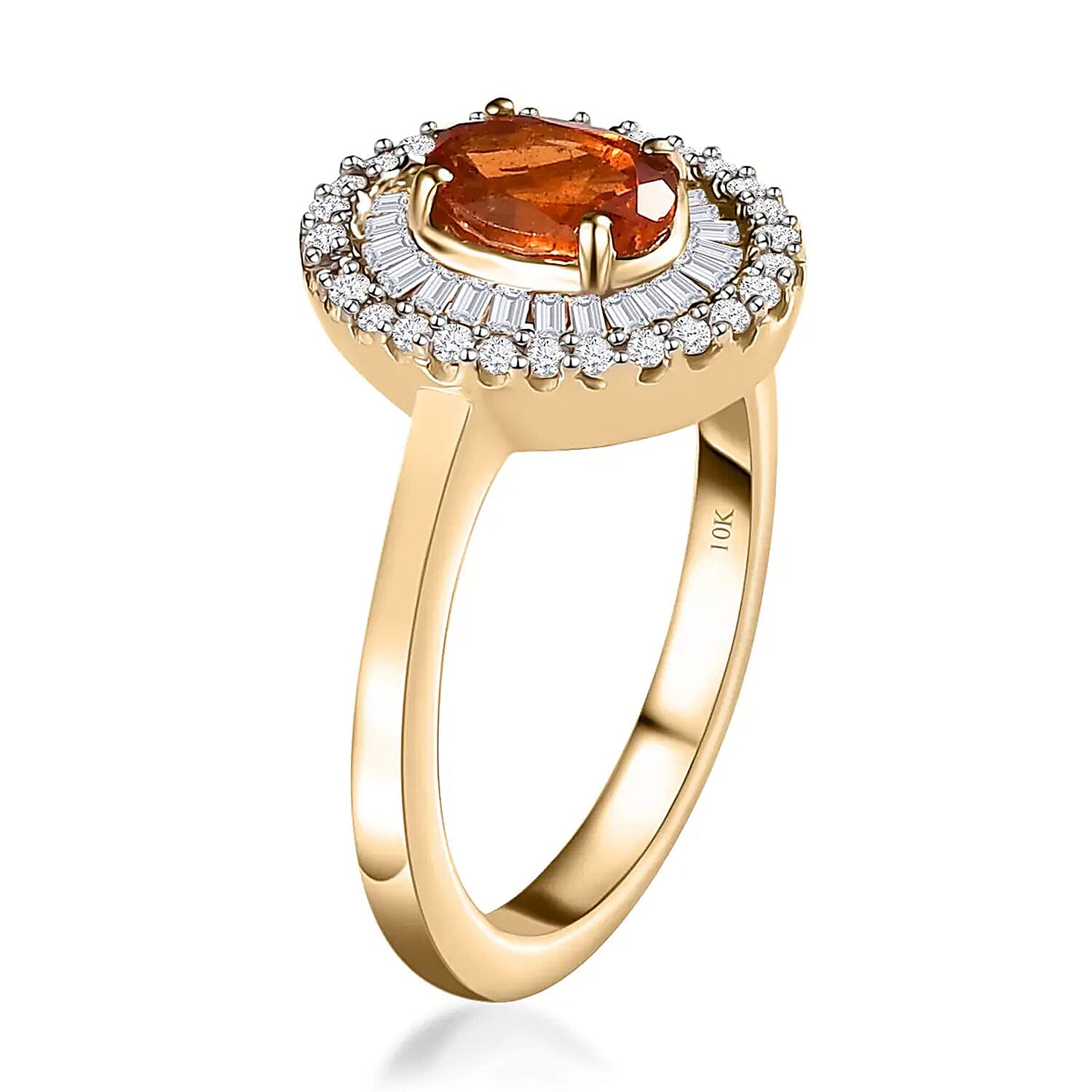 Luxoro 10K Yellow Gold AAA Nigerian Spessartite Garnet and Diamond Double Halo Ring (Size 6.0) 1.55 ctw