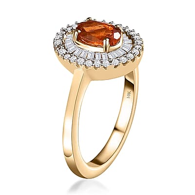 Luxoro 10K Yellow Gold AAA Nigerian Spessartite Garnet and Diamond Double Halo Ring (Size 6.0) 1.55 ctw
