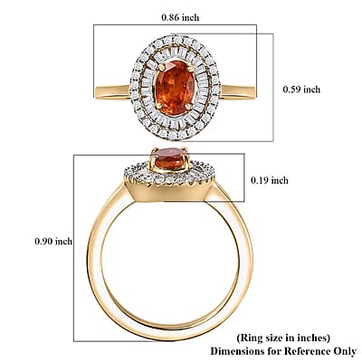 Luxoro 10K Yellow Gold AAA Nigerian Spessartite Garnet and Diamond Double Halo Ring (Size 6.0) 1.55 ctw