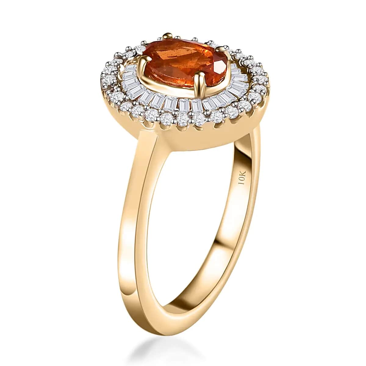 Luxoro 10K Yellow Gold AAA Nigerian Spessartite Garnet and Diamond Double Halo Ring (Size 7.0) 1.55 ctw image number 5