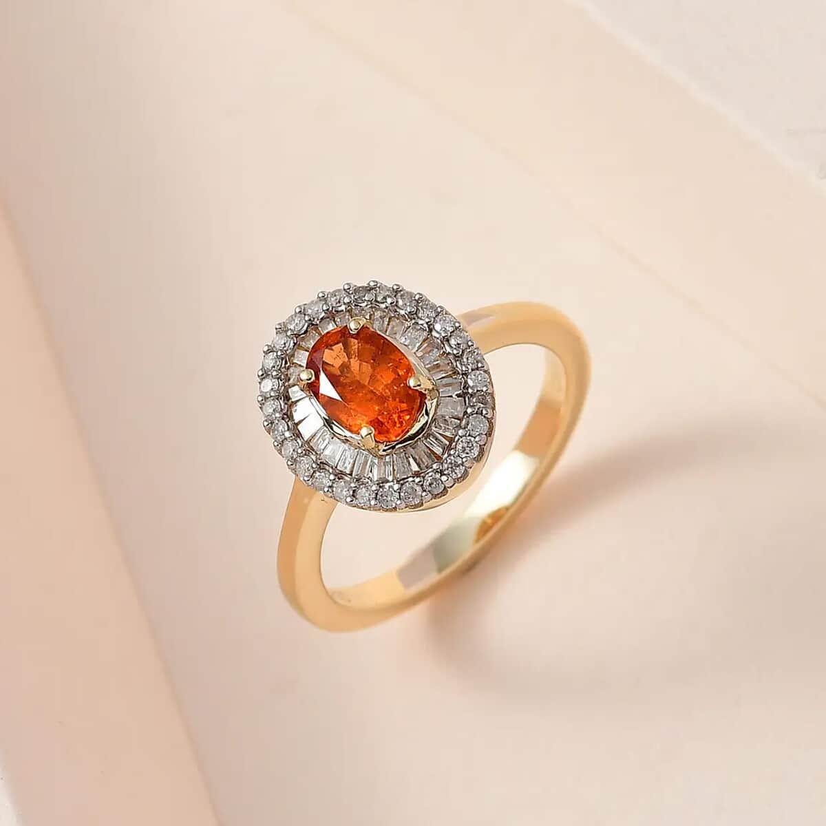 Luxoro AAA Nigerian Spessartite Garnet and Diamond 1.55 ctw Double Halo Ring in 10K Yellow Gold (Size 8.0) image number 1