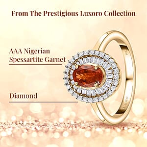 Luxoro AAA Nigerian Spessartite Garnet and Diamond 1.55 ctw Double Halo Ring in 10K Yellow Gold (Size 8.0)