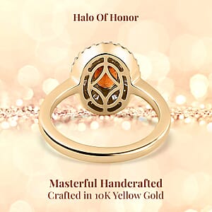 Luxoro AAA Nigerian Spessartite Garnet and Diamond 1.55 ctw Double Halo Ring in 10K Yellow Gold (Size 8.0)