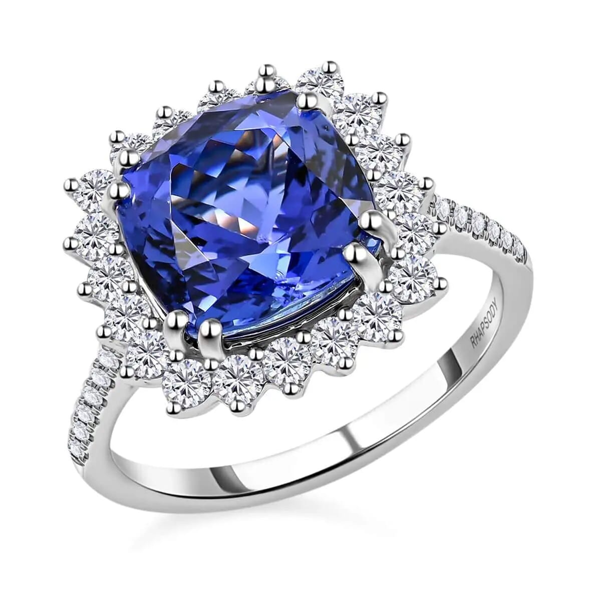 Certified & Appraised Rhapsody 950 Platinum AAAA Tanzanite and E-F VS Diamond Sunburst Ring 6 Grams 4.50 ctw image number 0