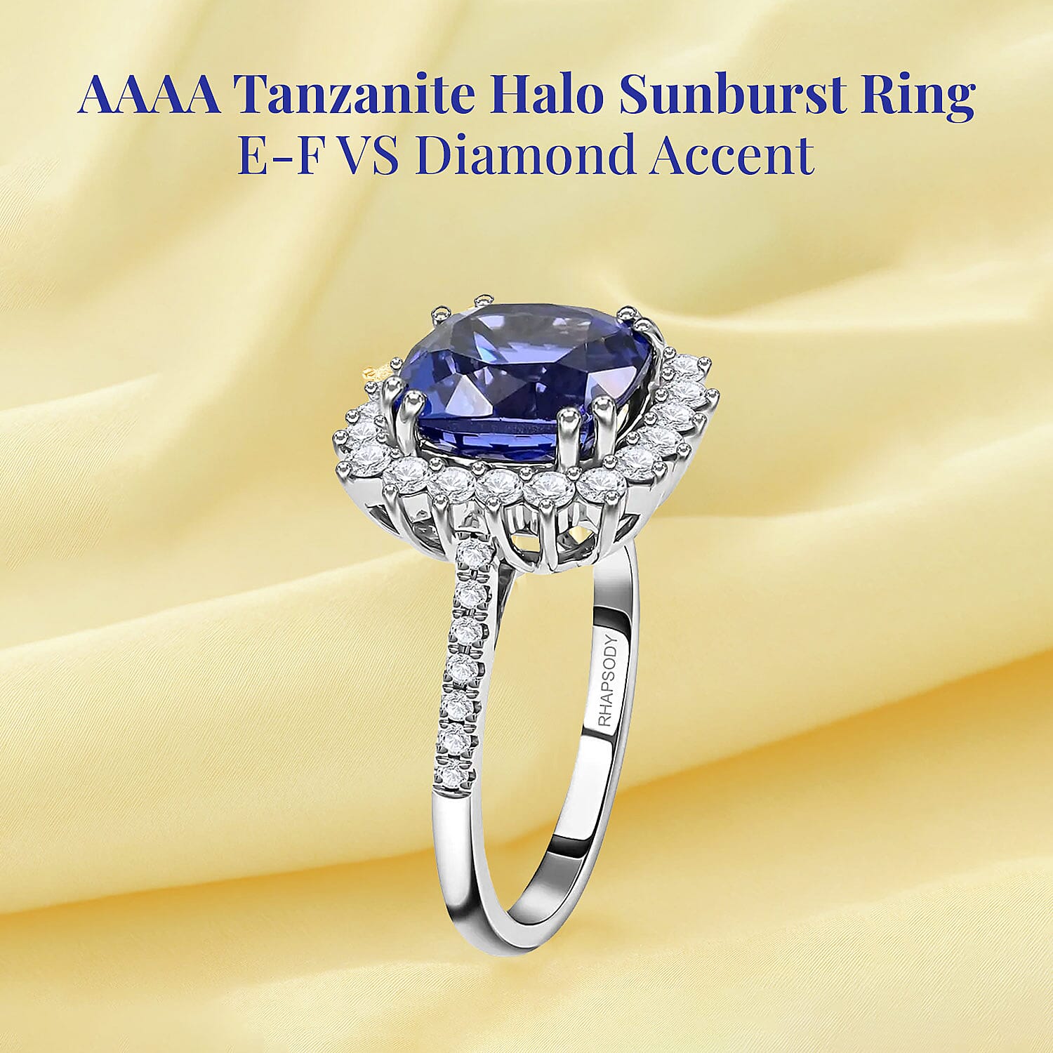 Certified & Appraised Rhapsody 950 Platinum AAAA Tanzanite and E-F VS Diamond Sunburst Ring (Size 10.0) 6 Grams 4.50 ctw