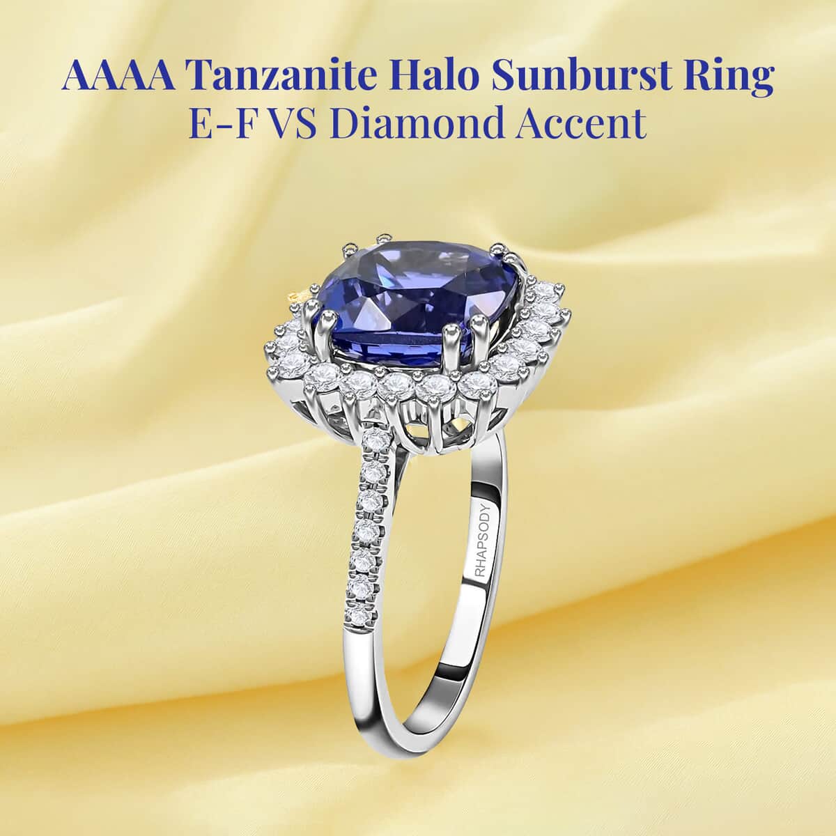 Certified & Appraised Rhapsody 950 Platinum AAAA Tanzanite and E-F VS Diamond Sunburst Ring (Size 6.0) 6 Grams 4.50 ctw image number 2