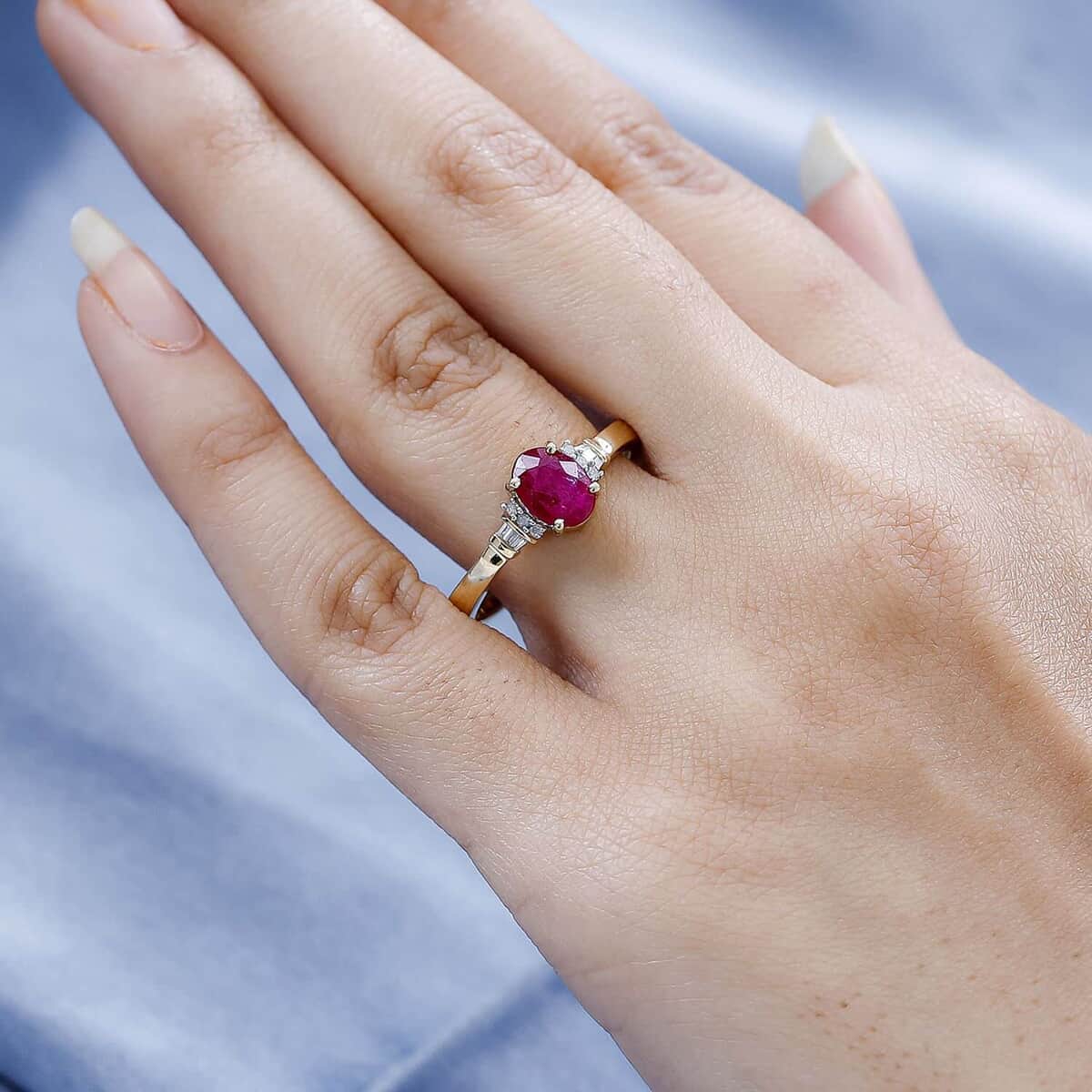 Luxoro 10K Yellow Gold Premium Mozambique Ruby and G-H I3 Diamond Ring 4.25 Grams 1.60 ctw (Del. in 7-10 Days) image number 2