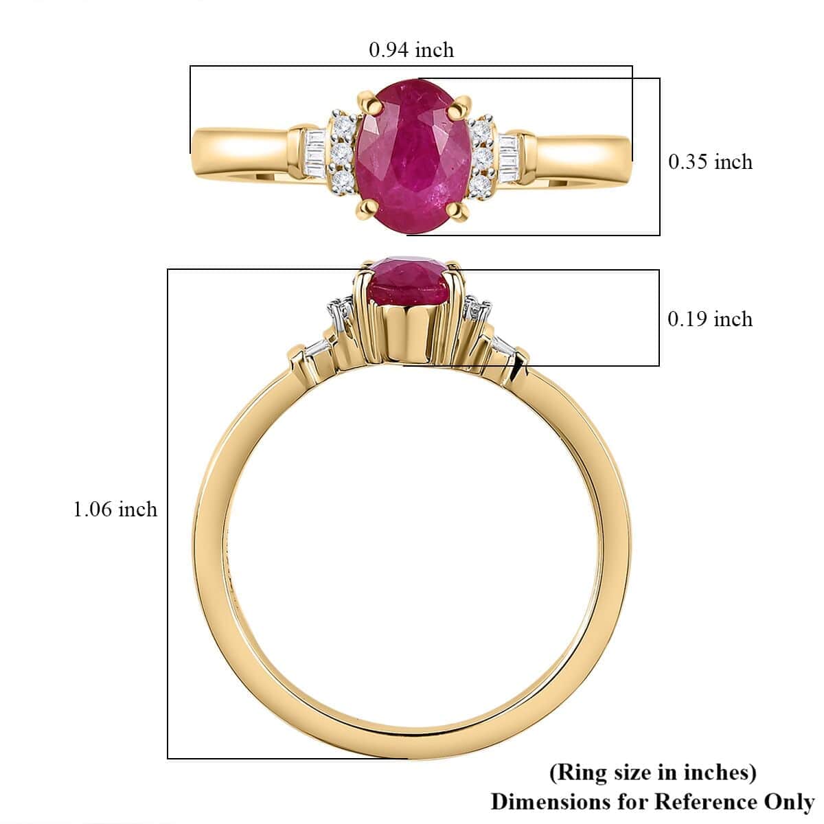 Luxoro 10K Yellow Gold Premium Mozambique Ruby and G-H I3 Diamond Ring (Size 10.0) 1.65 ctw image number 5