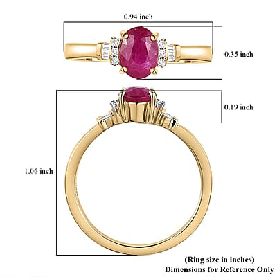 Luxoro 10K Yellow Gold Premium Mozambique Ruby and G-H I3 Diamond Ring (Size 10.0) 1.65 ctw