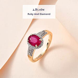 Luxoro 14K Yellow Gold AAA Montepuez Ruby and G-H I3 Diamond Ring (Size 6.0) 4.15 Grams 2.85 ctw