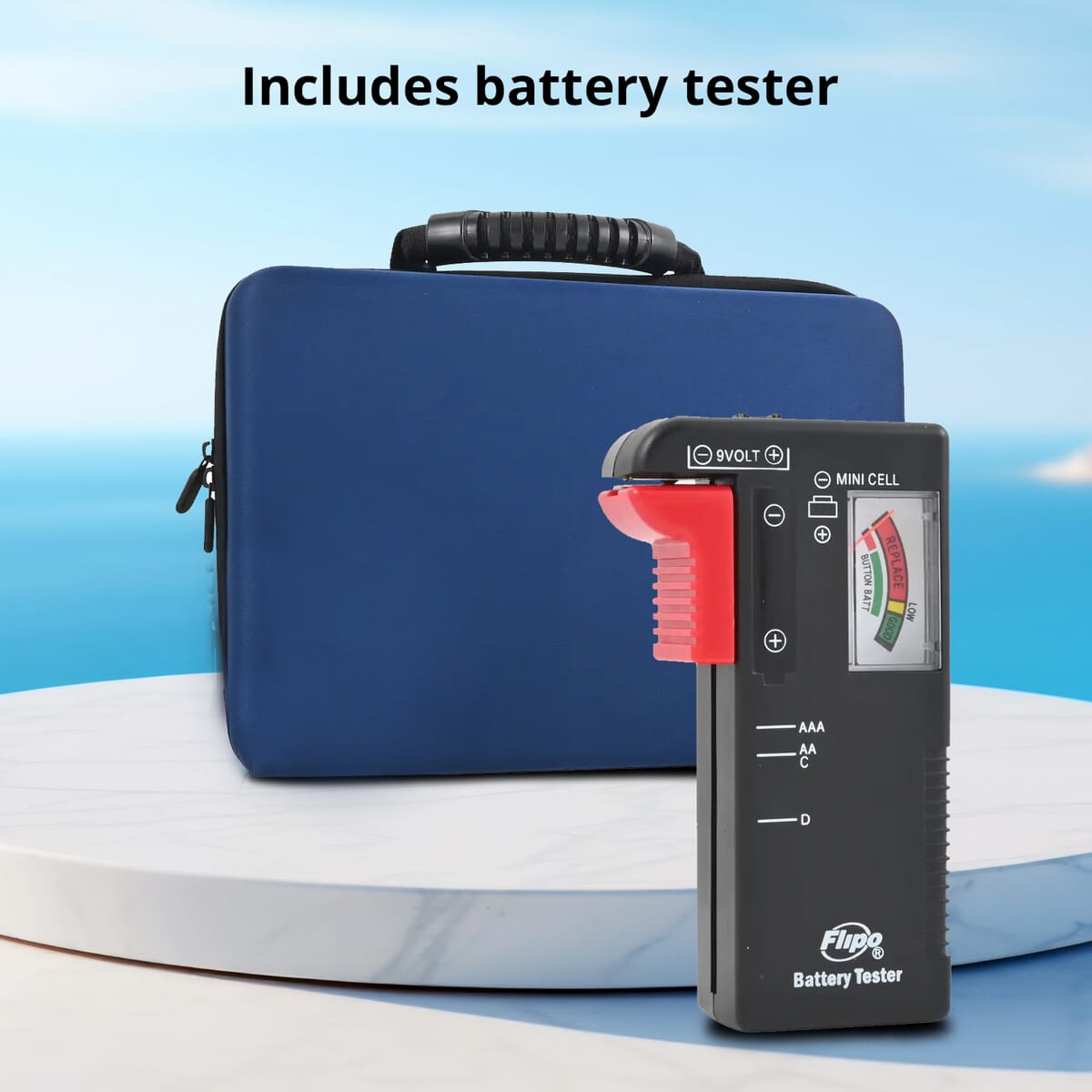 Flipo Battery Storage Case with Universal Battery Tester -Blue (Holds Up to 148 Batteries) image number 5