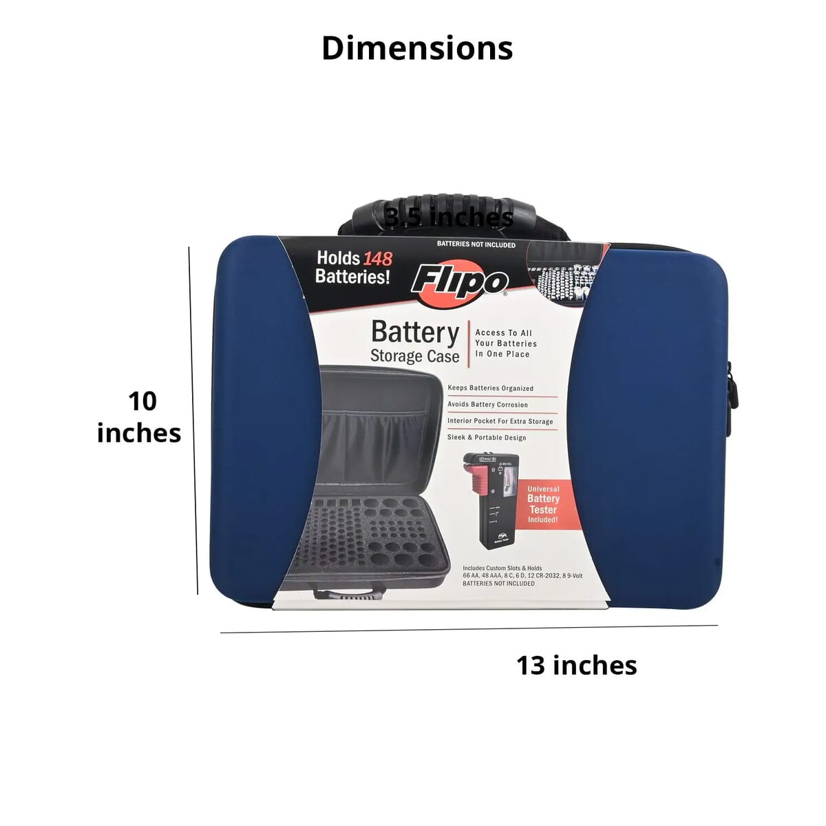 Flipo Battery Storage Case with Universal Battery Tester -Blue (Holds Up to 148 Batteries) image number 6