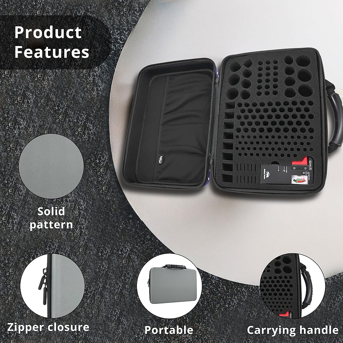 Flipo Battery Storage Case with Universal Battery Tester -Slate (Holds Up to 148 Batteries) image number 2