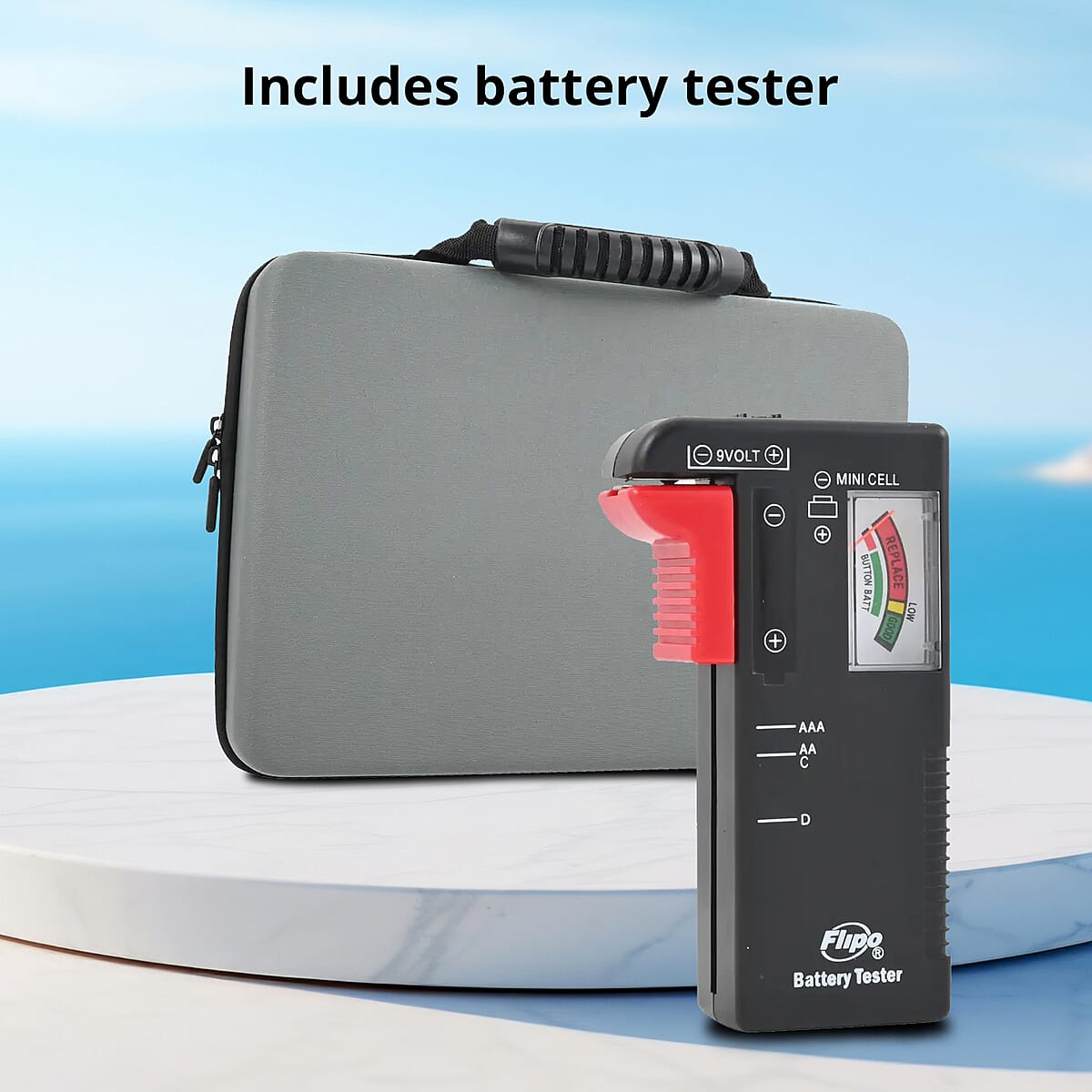 Flipo Battery Storage Case with Universal Battery Tester -Slate (Holds Up to 148 Batteries) image number 5