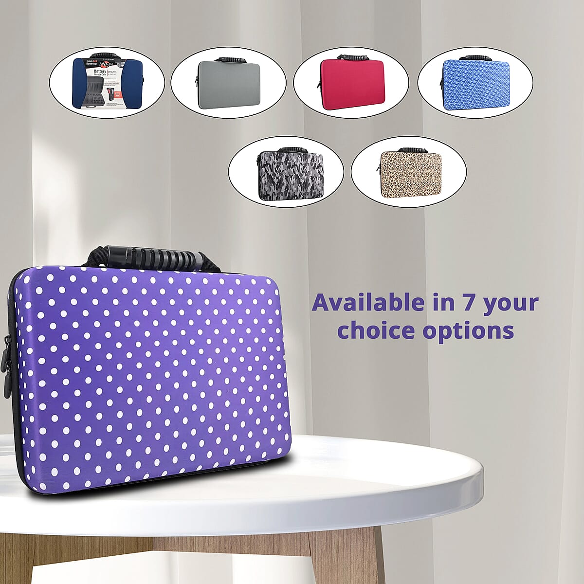 Flipo Battery Storage Case with Universal Battery Tester -Purple Polka Dot (Holds Up to 148 Batteries) image number 1